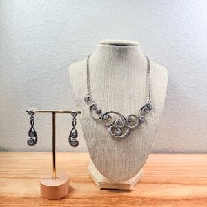 Brighton Silver Scroll Crystal Necklace & Drop Earring Set
